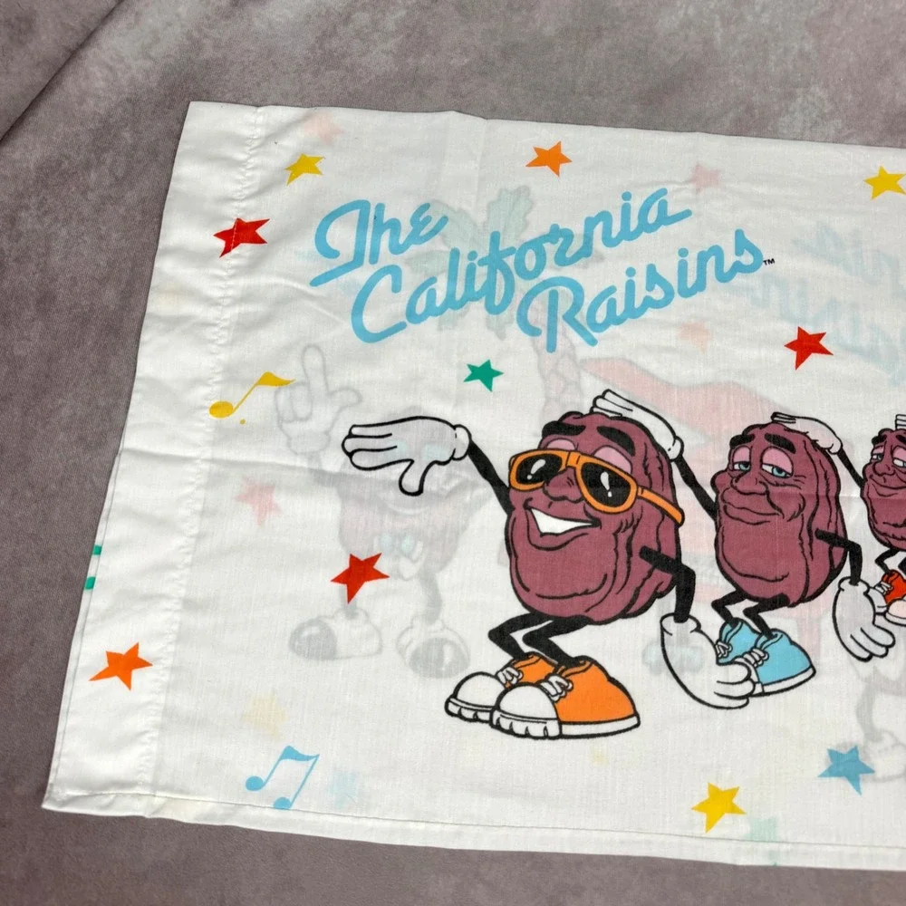 Vintage 1988 California Raisins Pillowcase 80s Cartoon Band Dancing Characters